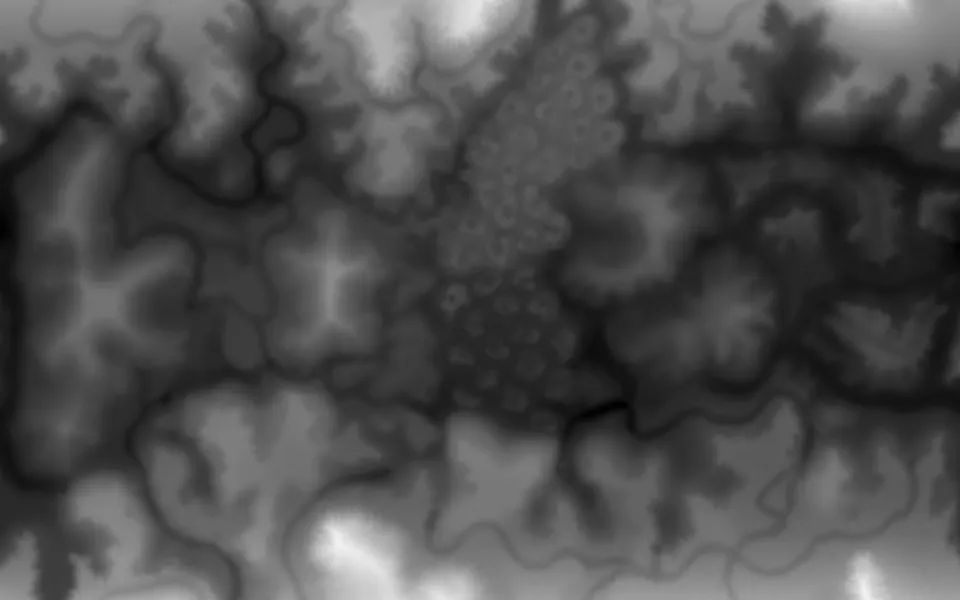 A greyscale terrain heightmap decoded from one of Black Hawk Down's archive files and rendered as an image